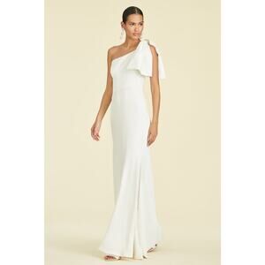 Sachin & Babi Aubrey Ivory Satin Crepe Bow Shoulder Formal Gown Size 2